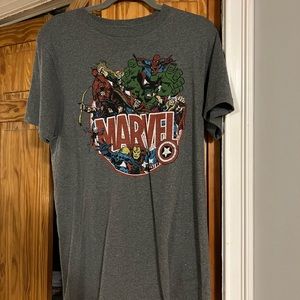 Marvel logo shirt with superheroes